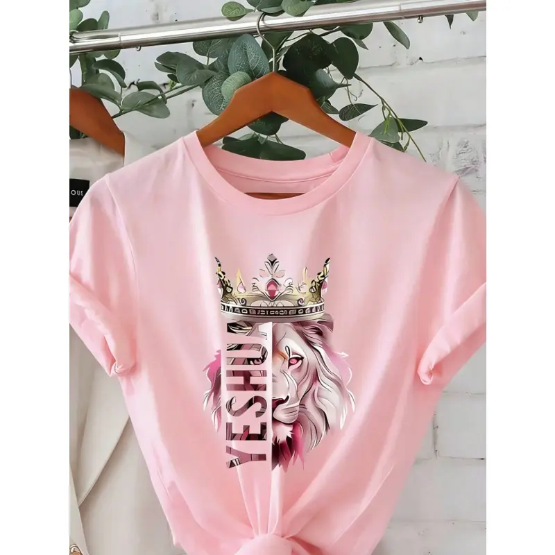 Women's Lion of Judah Graphic T Shirts, Casual Christian Faith Shortsleeve Tops in a Lightweight Polyester Fabric, Regular Fit