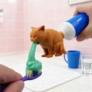 Creative Funny Cat Vomited Toothpaste Dispenser Spoof Toothpaste Cap Squeezer Gift for Kids and Adults Bathroom Accessories