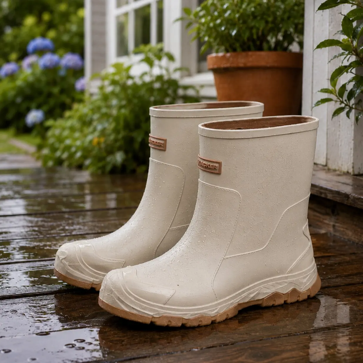 Unisex Mid-Calf Waterproof Rain Boots, Thick Anti-Slip Rubber Shoes, Comfortable Mesh Lining, Outdoor Commute Casual Footwear