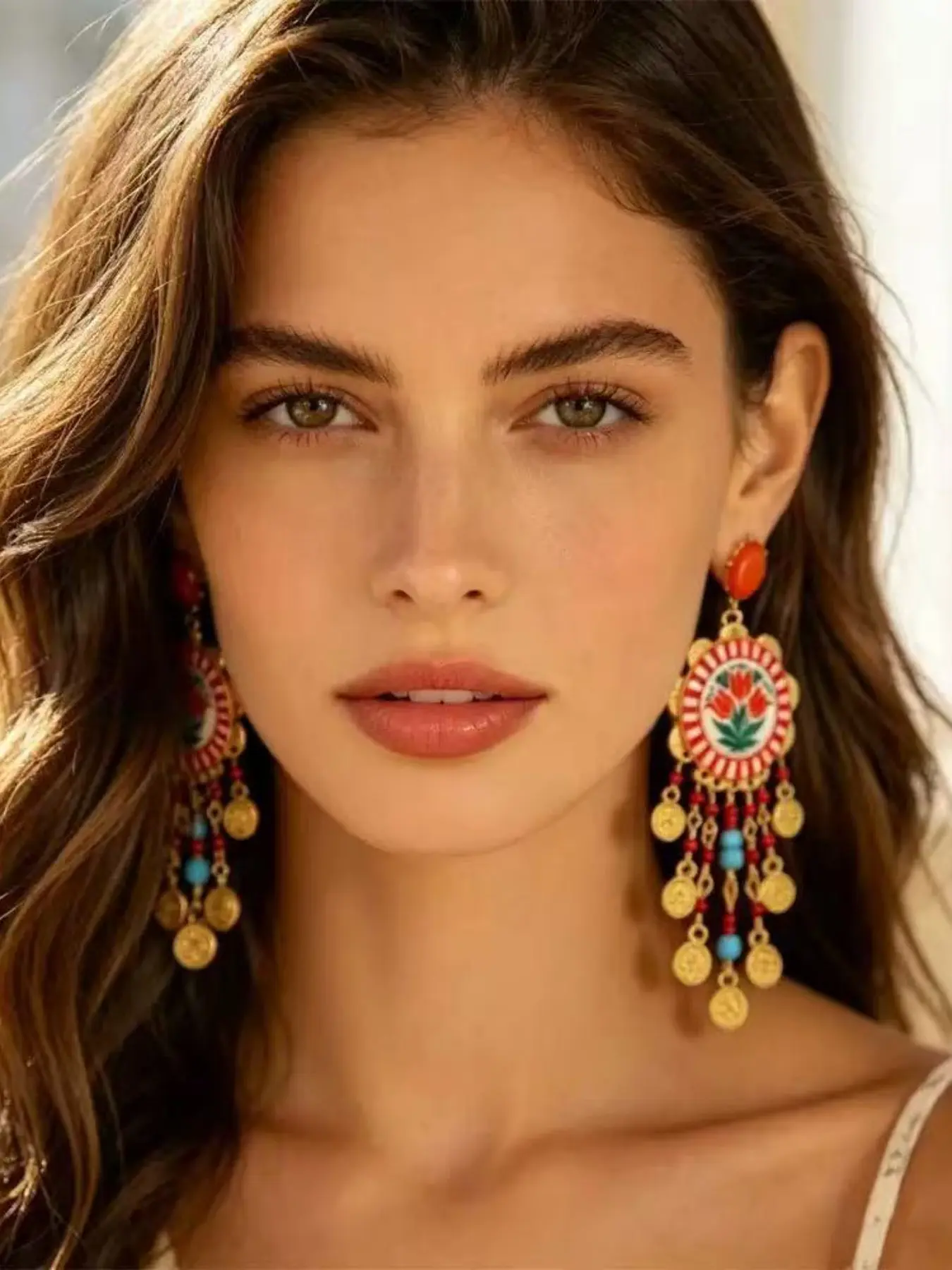 Boho Multi-Layer Beaded Double Up Earrings, Handmade Fringe Flower Ear Cuffs, Vintage Bohemian Style Trendy Jewelry Gift for Festivals