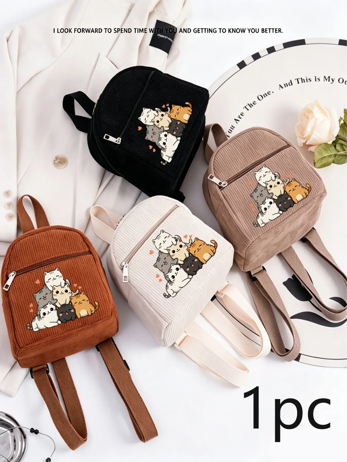 Corduroy Mini Backpack for Women, Lightweight Small Casual Daypack, Fashion Backpack Purse for Teen Girls, Cute Mini Bag for Daily Use, Casual Daypack Backpacks