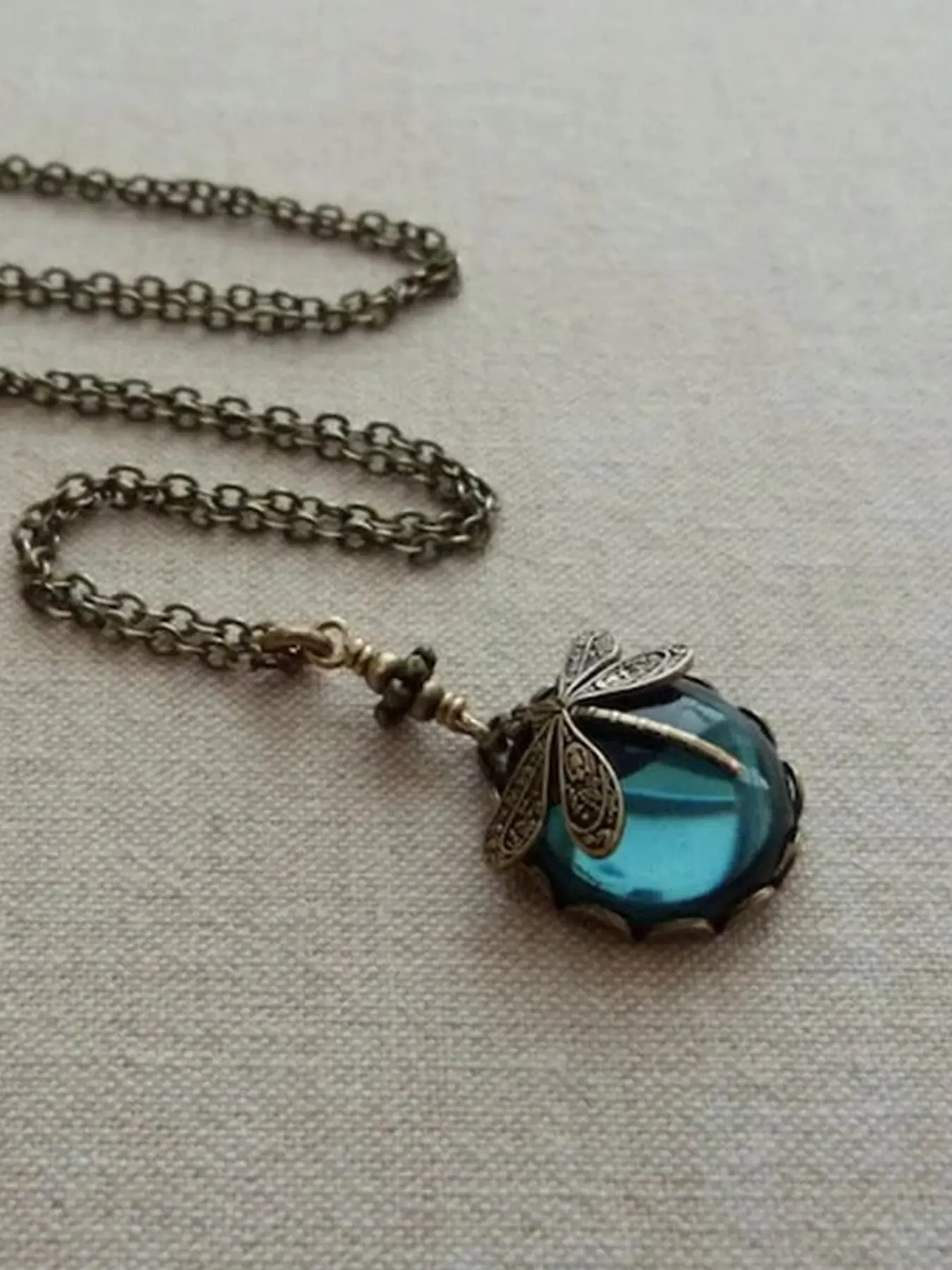 Vintage Blue Artificial Crystal Dragonfly Unique Design Pendant Necklace for Women, Casual All-Season Daily Commute Party Jewelry