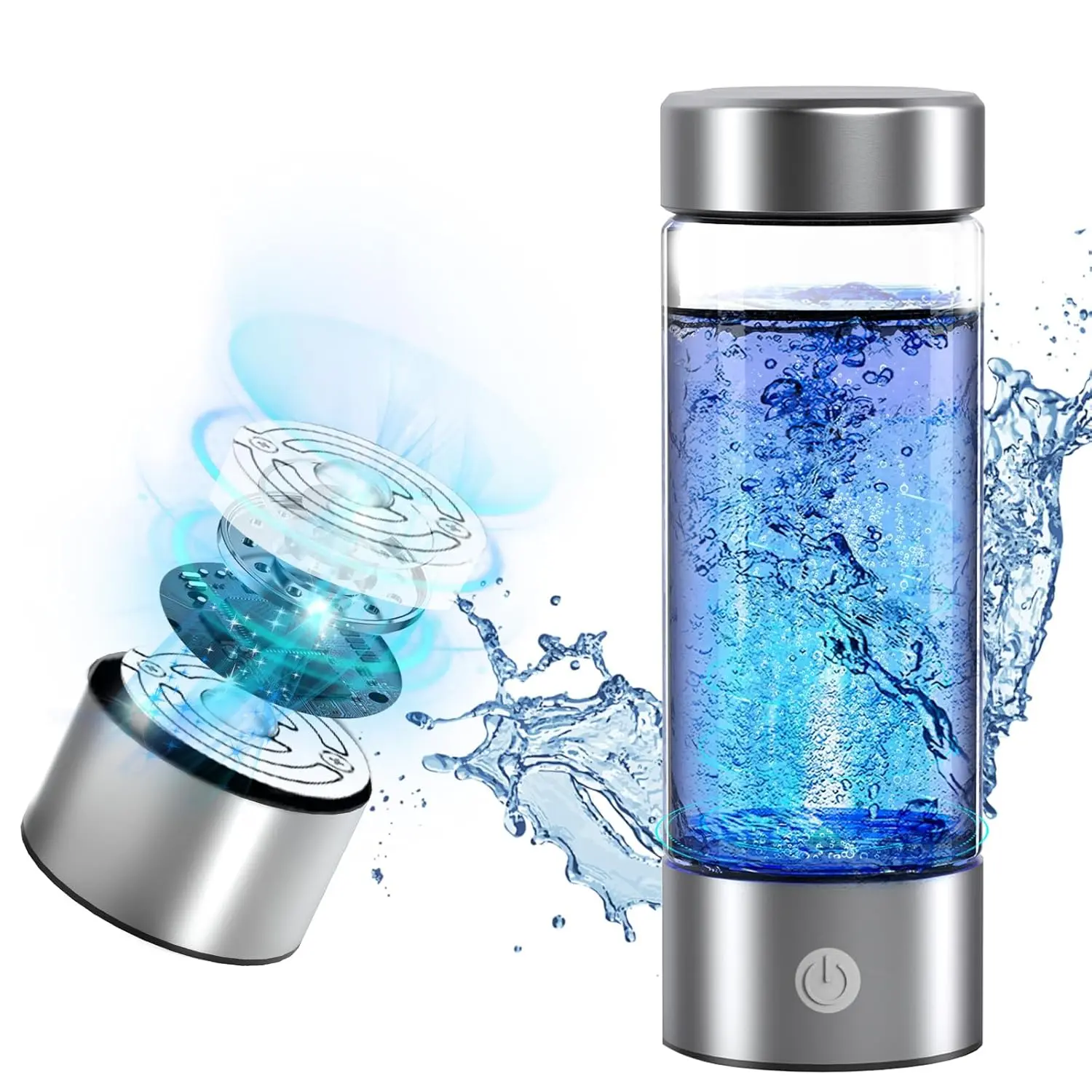 14 oz Portable Hydrogen Water Bottle Generator Machine with PEM-SPE Tech, USB-Rechargeable Ionizer Cup, EVA Pad, Enhances Immunity, Alleviates Inflammation, Improves Water Quality (Up to 3000 ppb in 3 Mins) for Home, Travel, Dispenser, Hiking