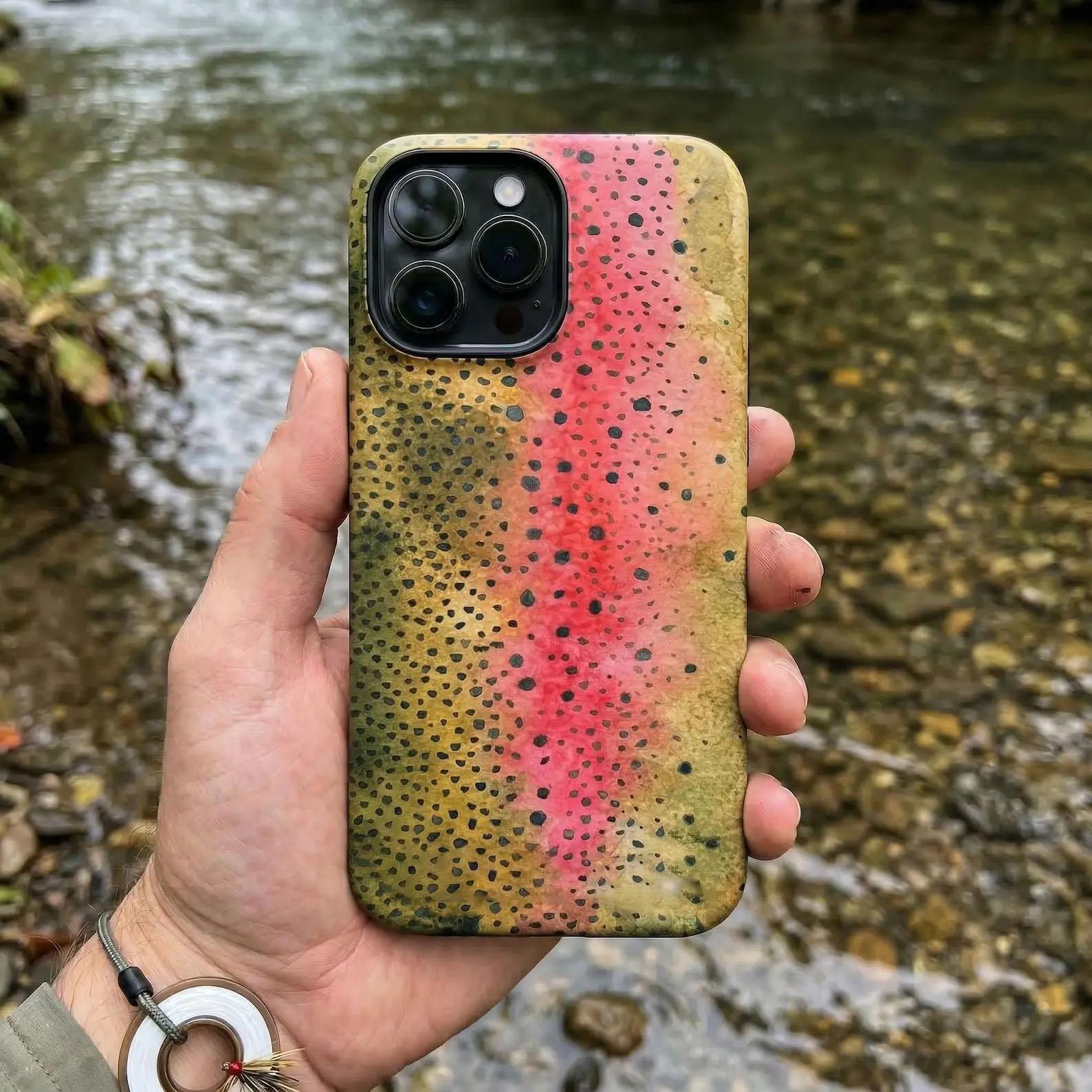 Fishing Hard Phone Case - Trout & Striped Bass Pattern with Pumpkin, Drink, Note11Pro Designs - Custom Fisherman Gift - For iPhone 17 Pro Max, Samsung & More Smartphone Handheld Devices - 2-Piece Protection Accessories