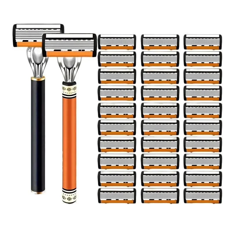 Six-layer manual razor, classic style, non-slip design, suitable for both men and women, for everyday shaving and hair removal