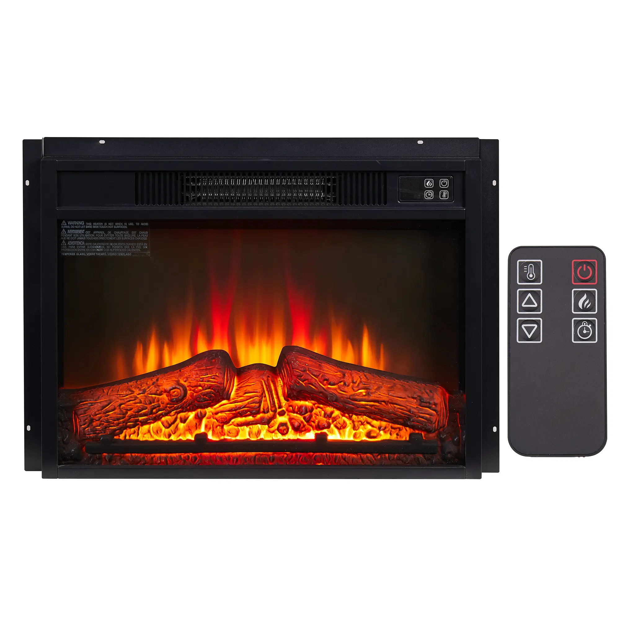 ARCH 23-Inch Electric Fireplace Insert 1400W 4777BTU Remote Control LED Screen Realistic Flame 3 Intensities Adjustable Thermostat 62-82°F Overheat Protection Tempered Glass Black for Living Room Bedroom Home Decor 400 Sq Ft Heating