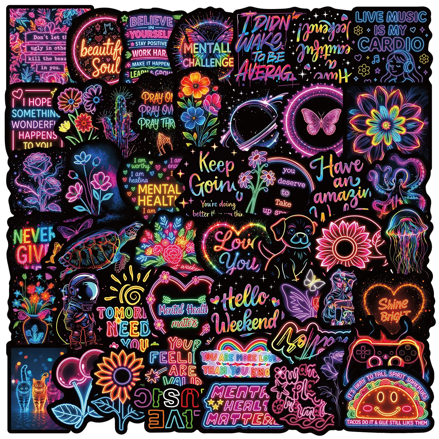 50pcs Laser Film Neon Stickers, Office Stickers, Car Decorative Sticker, Suitable for Scrapbooks, Diaries, Laptops, Water Bottles, Cars, Etc. A Gift with A Positive Message and A Design Based on Faith.