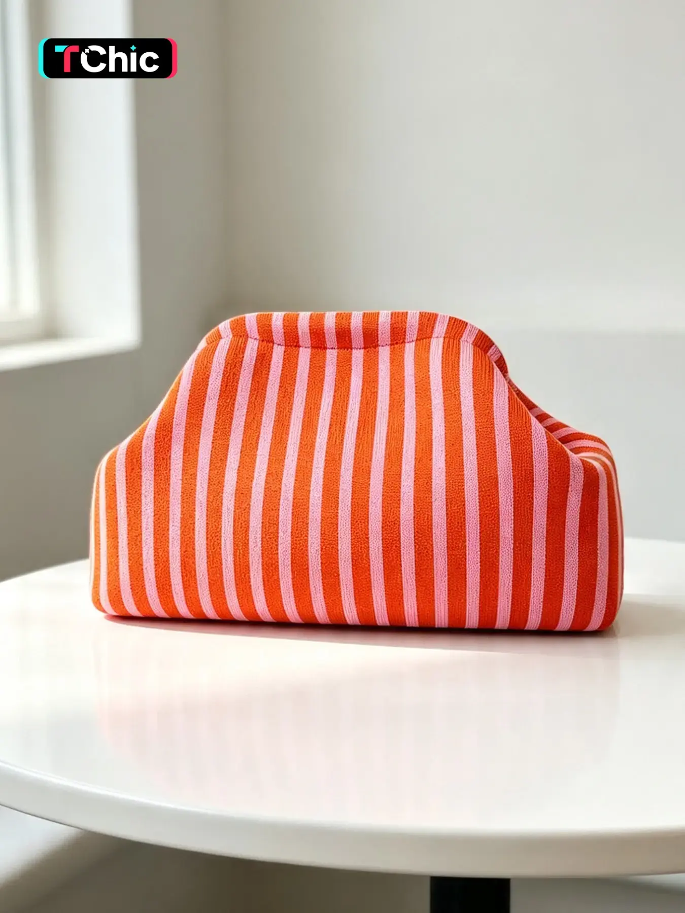 Women's Striped Knit Handbag, Large Capacity Makeup Bag, Foldable Cosmetic Bag, Travel Makeup Pouch, Elegant Style, Suitable for Daily Use, Travel, Shopping, Parties