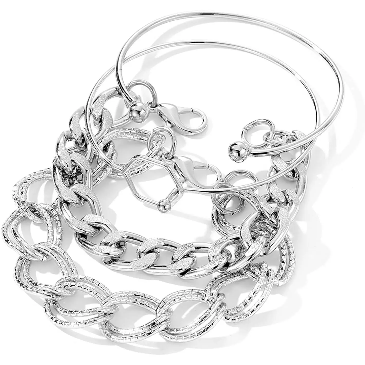 Stackable Bracelets for Women,Chunky Cuban Link Bangle Bracelets Trendy Statement Thick Bracelet Set,Edgy Everyday  Accessories Gifts