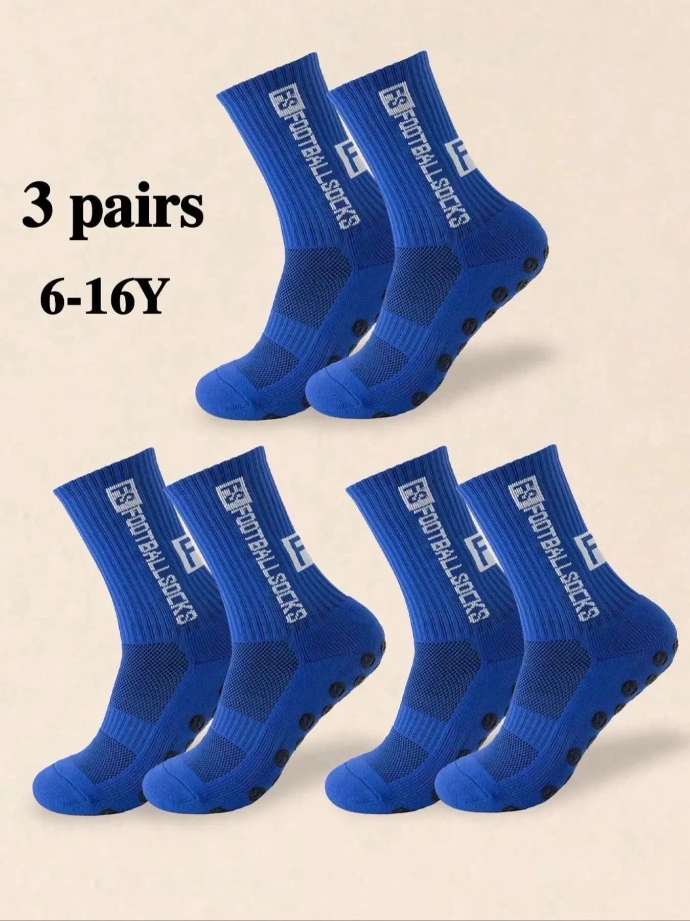 Men's Deep Blue Sports Socks, 3 Pairs, Medium Thickness, Elastic, Anti-Slip, Sweat-Wicking, Football, Basketball, Compression Socks