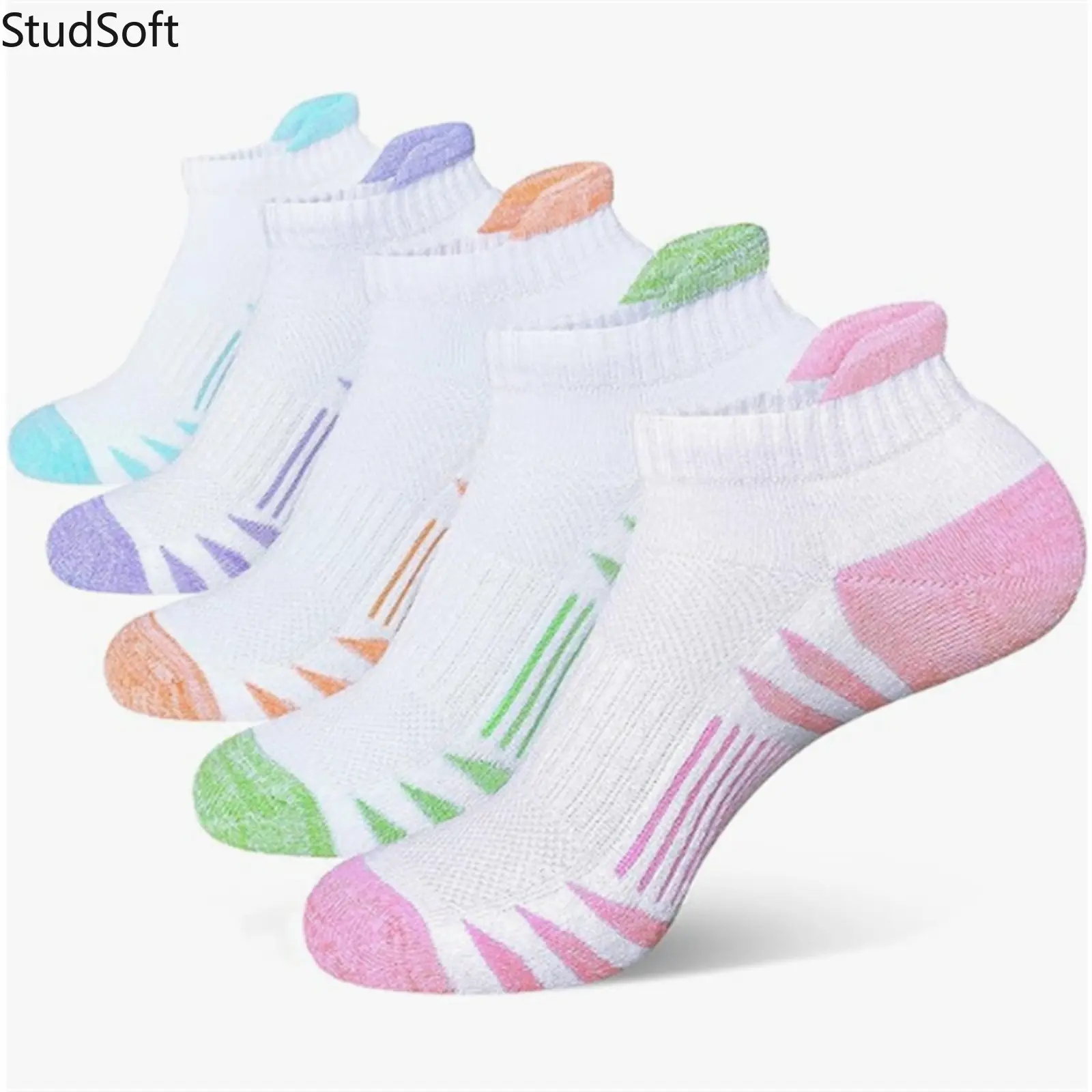 5 Pairs Womens No Show Athletic Socks, Cushioned Cotton Running Ankle Socks, Soft Breathable Low Cut Multi Pack with Heel Tab for Hiking Gym Sport