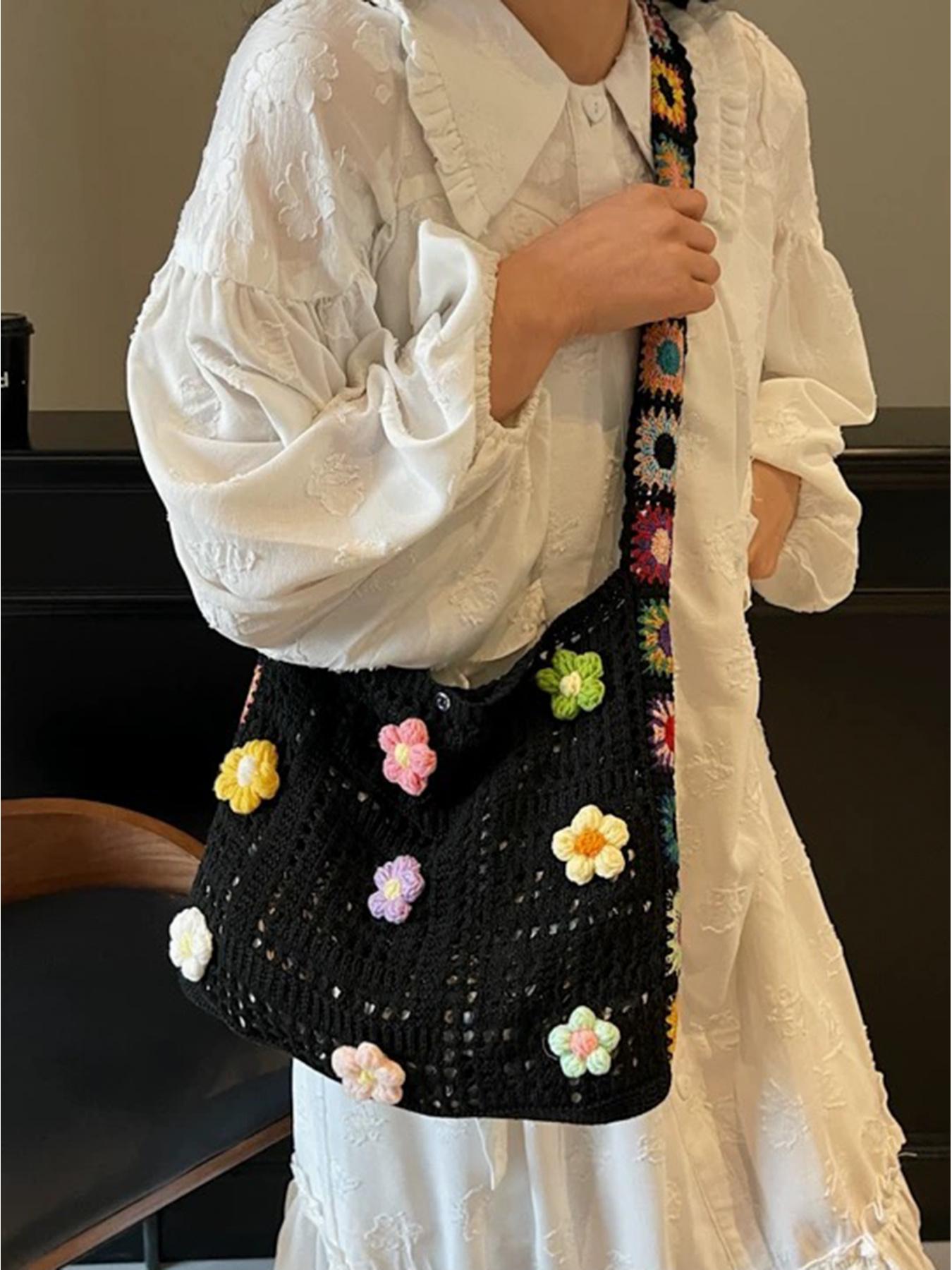 2026 Fashion Boho Crossbody Bag, Vintage Lace Floral Shoulder Bag, Random Flower Pattern, Casual Crochet Material, Trendy Accessory