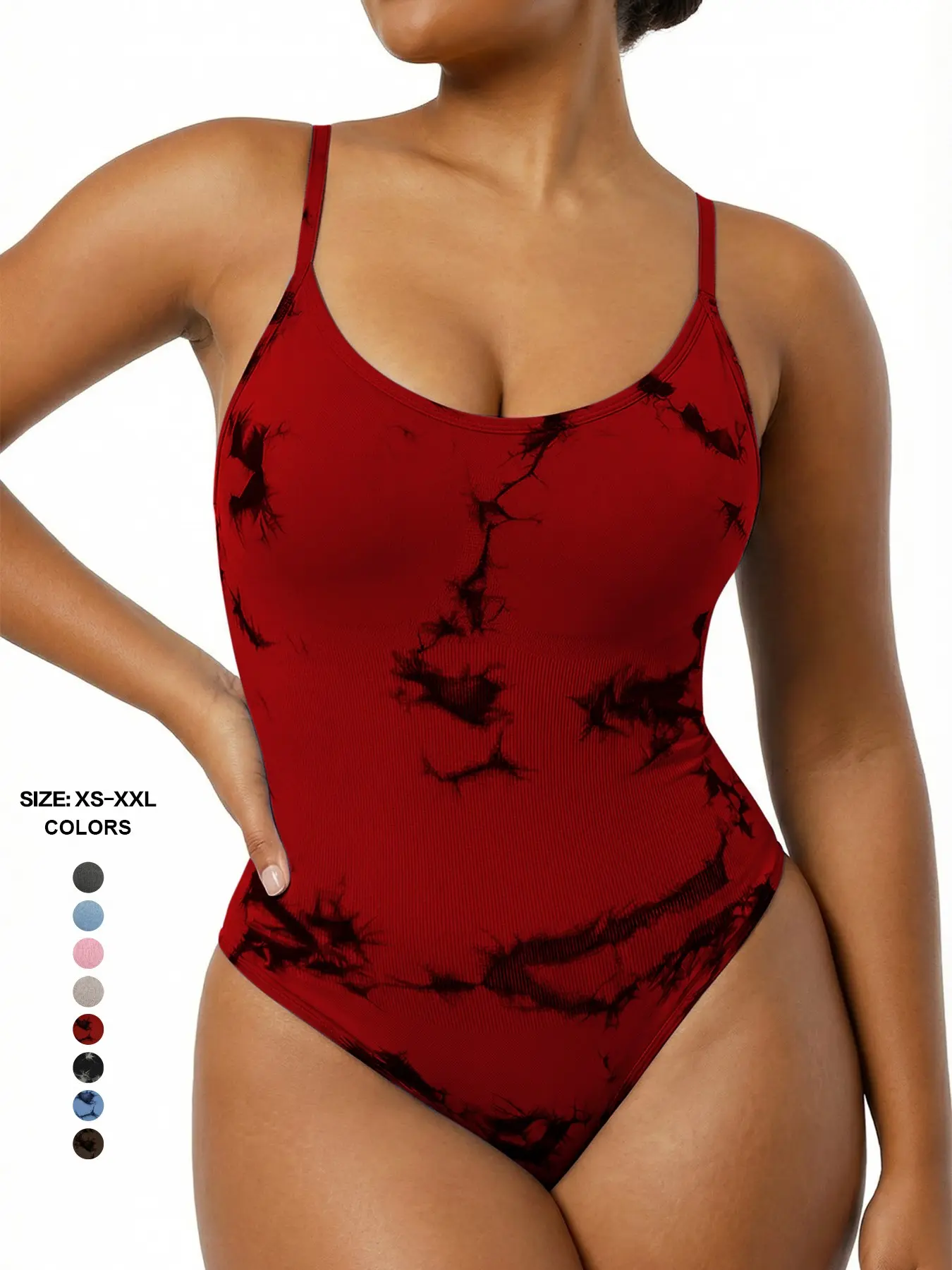 Seamless Thong Bodysuit for Women, Tummy Control, Body Shaping, Shapewear, Crotch Snap, Supportive Camisole, Tie Dye, All Season Wear