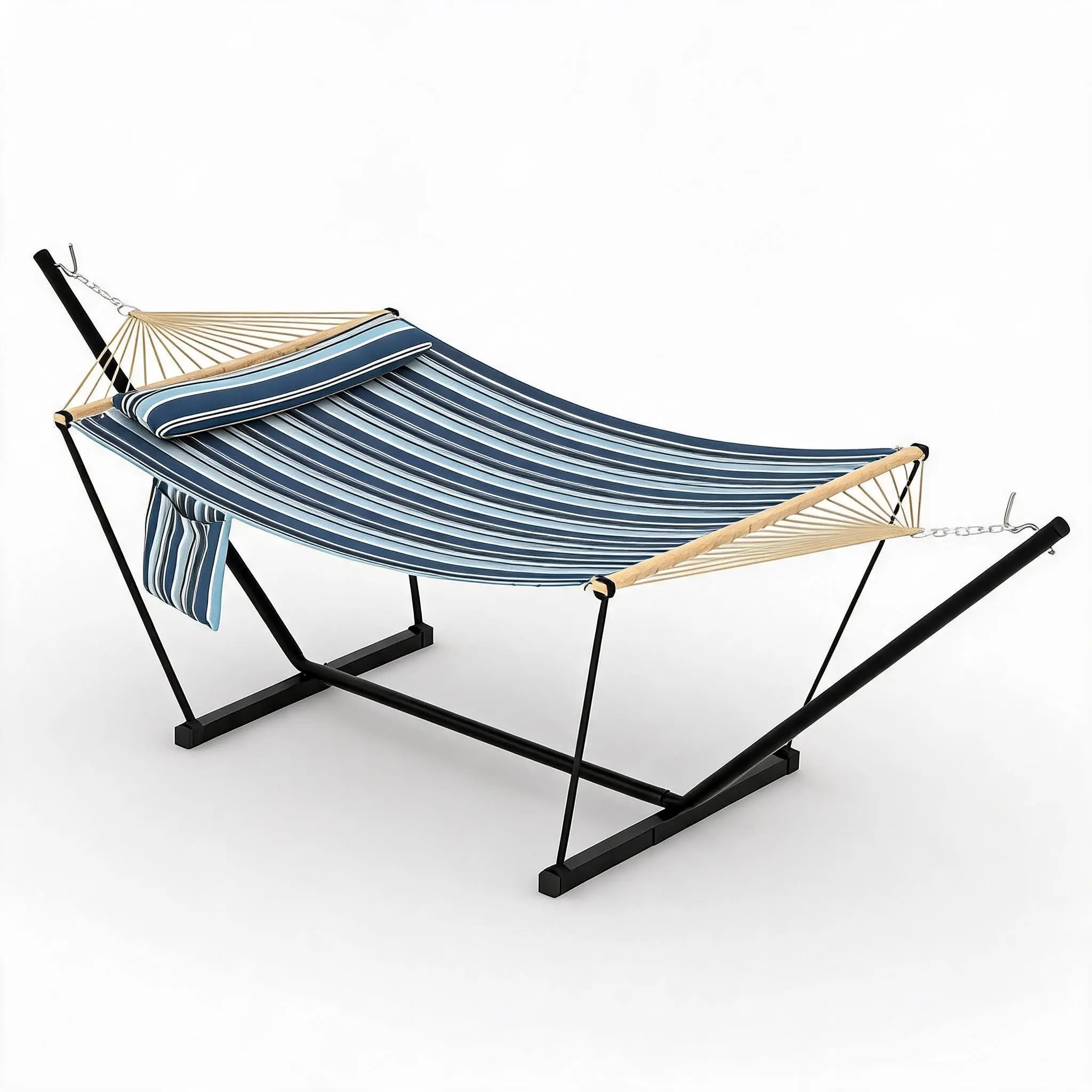 GARVEE Double Hammock with Stand - 12FT (3.6m) All Seasons Outdoor Relaxation Hammock, Double Capacity, Fits 2 People, Blue, Standing Hammock, Fits Two People