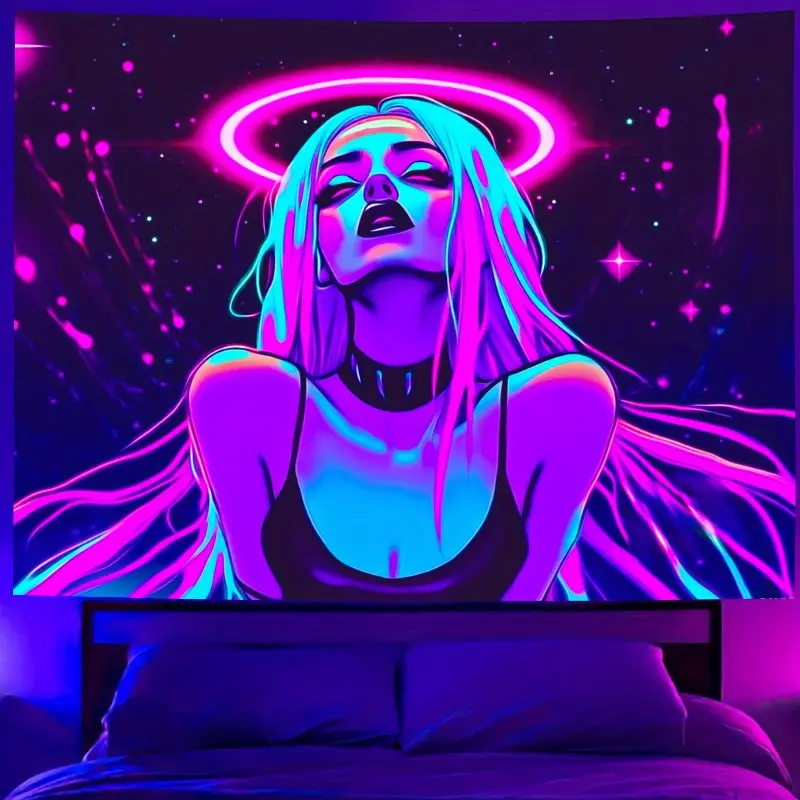 UV Black Light Neon Colorful Pattern Design Fluorescent Tapestry Banner for Game Room 78.74X59.06 Inches, Suitable for Dorm Living Room Bedroom Office Balcony Decorations, Indoor Outdoor Home Gaming Club Party Decoration Minimalist