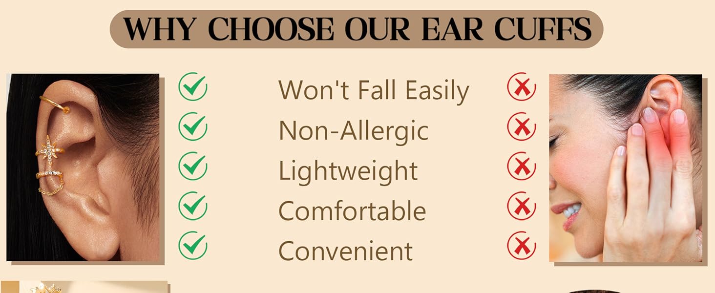 CASAIECA Ear Cuffs Non-Piercing Earrings for Women Cute Small Clip-On Cartilage Earring 14k Gold Plated Dainty Fake Piercings Earings