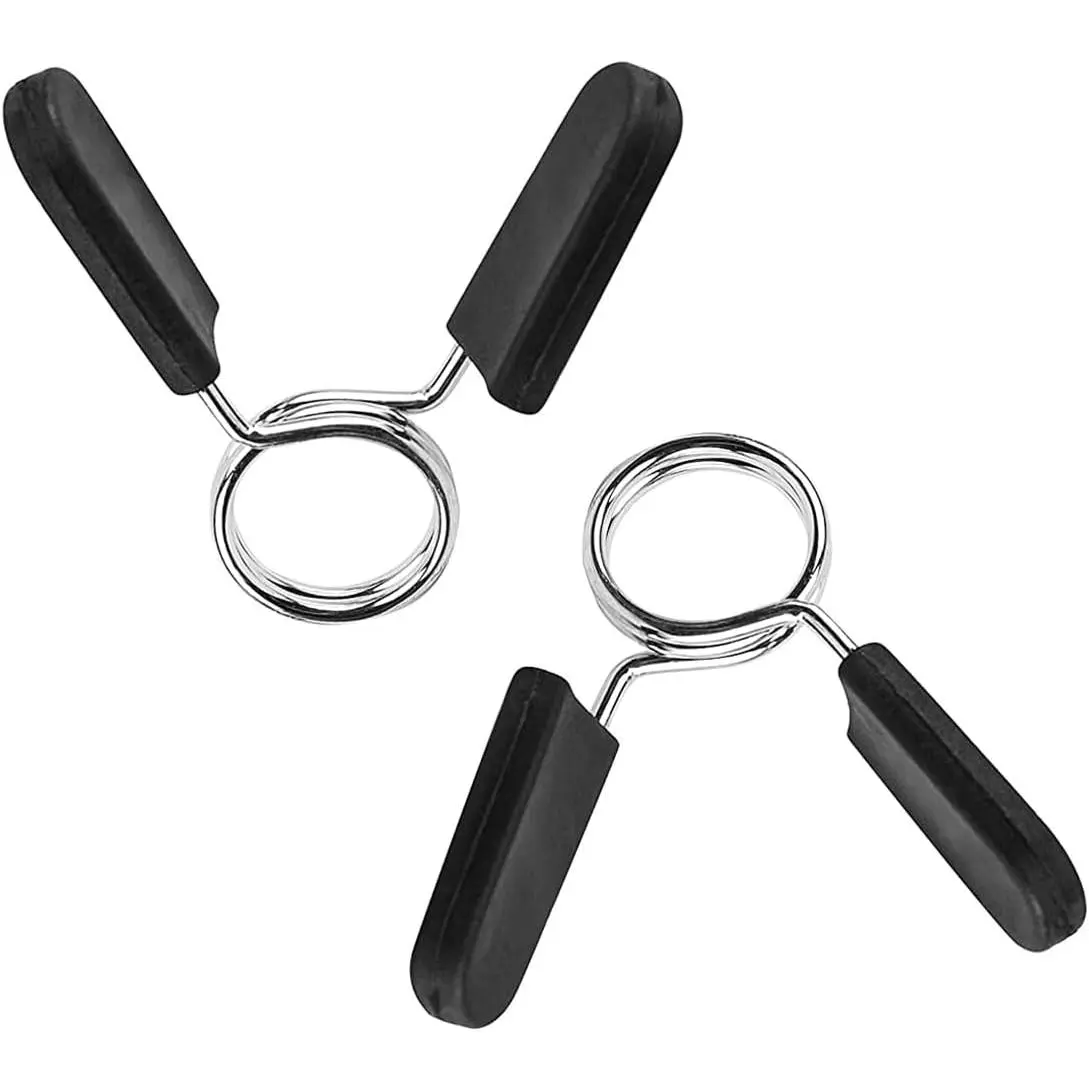 2-Pack 1-Inch (25mm) Barbell Spring Metal Clips with Rubber Grips, Steel Weight Collars for Standard Size Weight Bars, Unisex Strength Training Locks (2 Pcs Set)