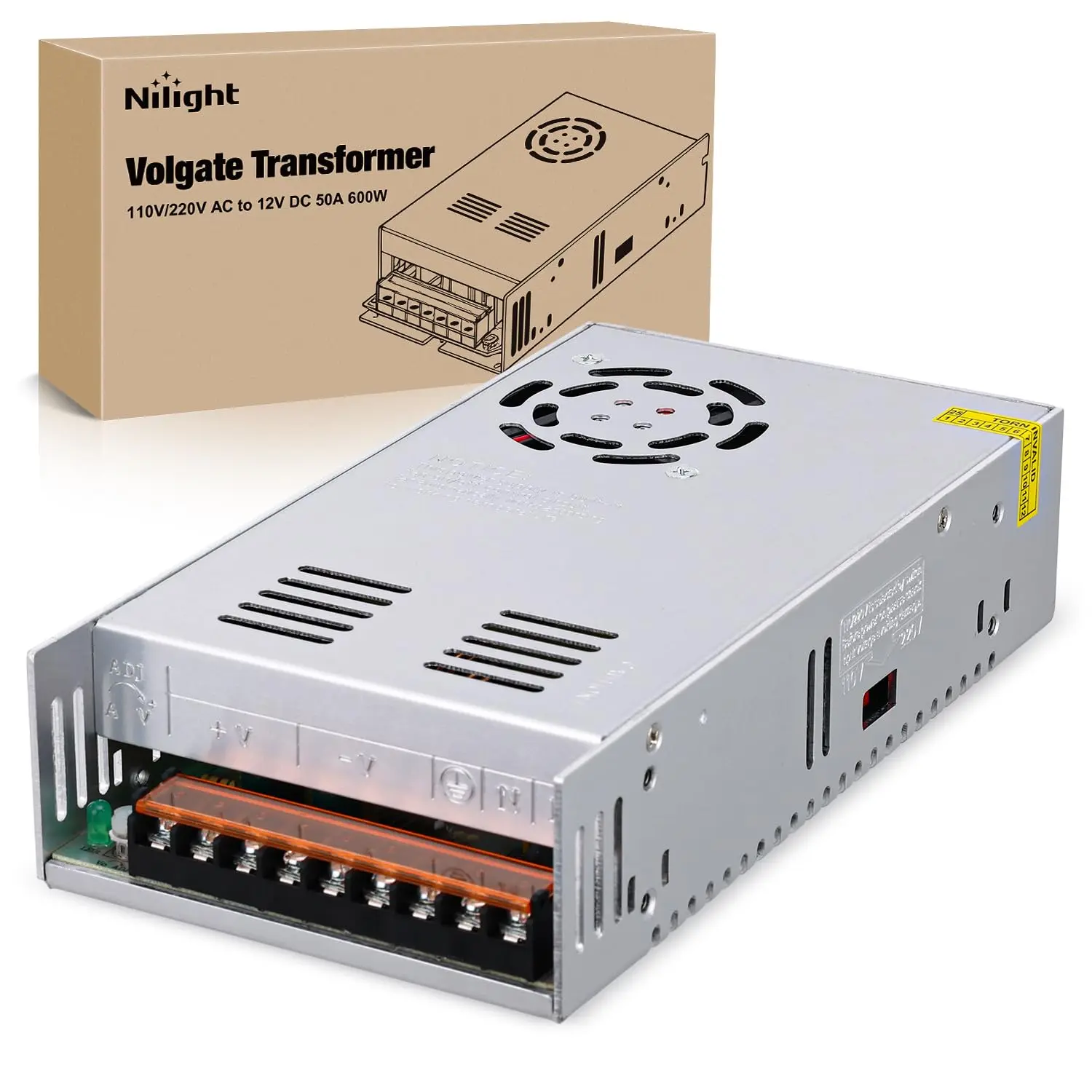 Nilight 110V/220V AC to 12V DC Switching Power Supply Converter - 12V 50A Max 600W, Metal Casing, Overheat Protection, Short Circuit Protection, Steady Voltage, EMI/RFI Filter, LED Driver for Automotive Video Surveillance, LED Matrix, Led Display Screen