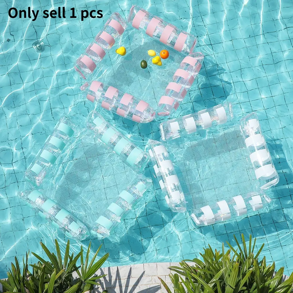 Adult Inflatable Pool Float with Cooling Mesh, Portable Foldable Water Pool Lounge Chair, Beach Vacation Essential, Striped Adult Float, Inflatable Swim Ring