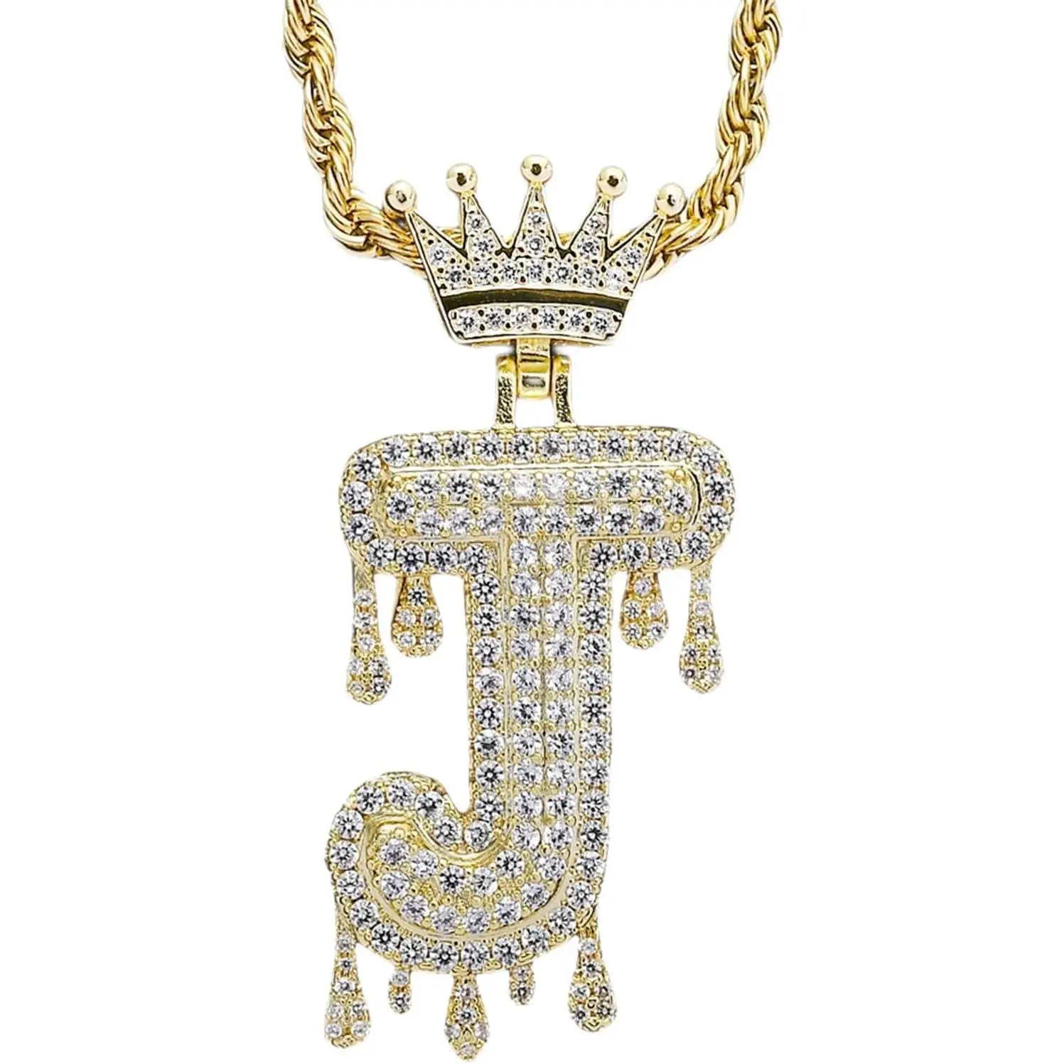 Unisex Crown Letter Necklace with Cubic Zirconia Inlay 60.96cm Chain Length Capital Letter Pendant Everyday Wear Jewelry Suitable for Gifting