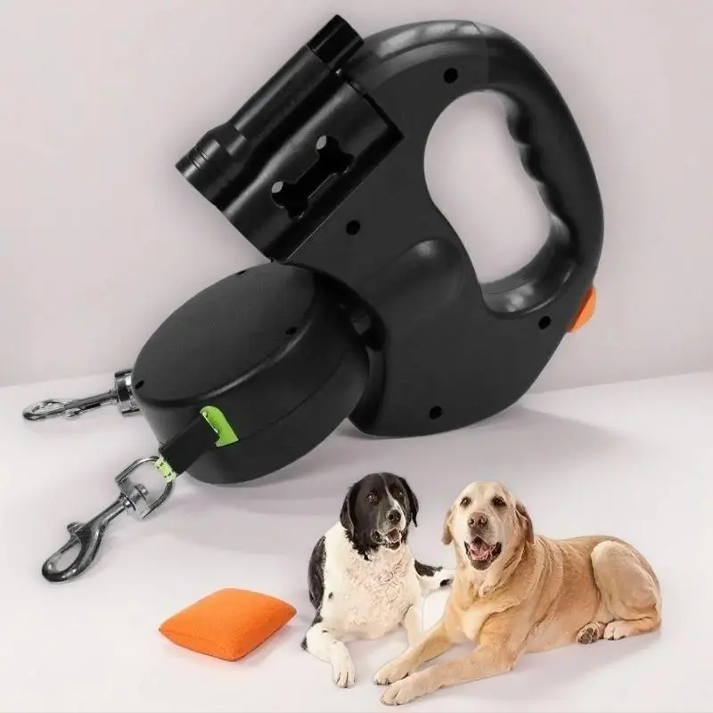 Retractable Dual Dog Leash for 2 Small-Medium Dogs, 10ft Tangle-Free Lead with 360° Swivel & Anti-Slip Handle, Includes Stainless Steel Bowl, Tangle Free Leash, 10Ft Retractable Lead