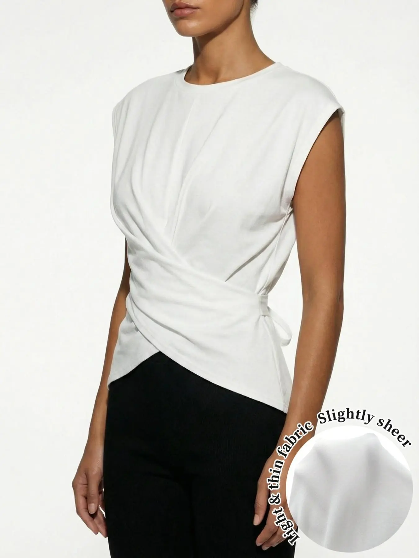 Women's Knit Punk Style Round Neck Drop Shoulder Sleeves Cross Twist Back Tie Top, Irregular Folded Slim Fit T-Shirt, Casual for Spring & Fall, Casual Fashion Knitwear, Casual Fashionable Top, Womenswear