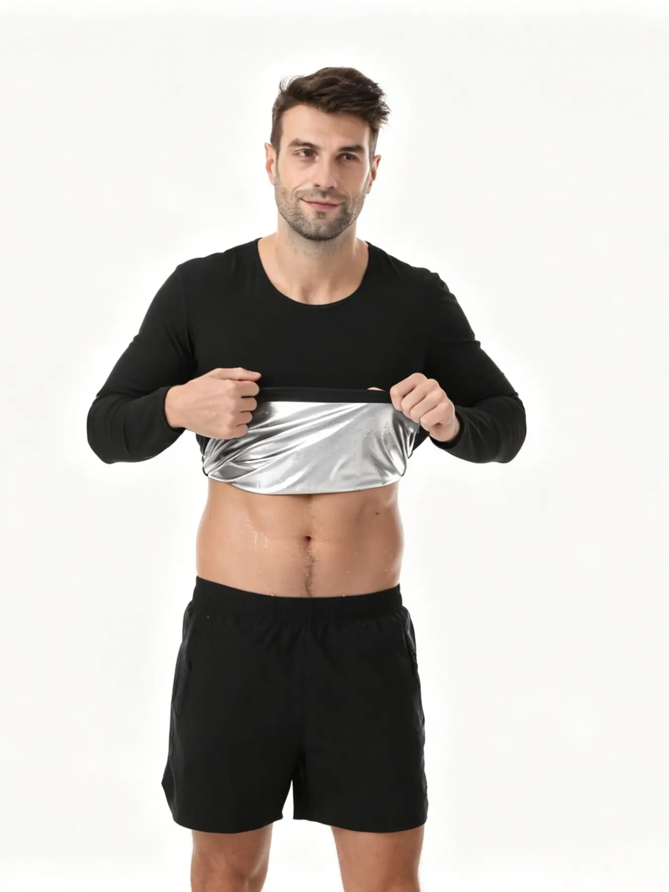 Men's Sweat-Inducing Long Sleeve Sauna Suit, Sauna Suit Shirt, Heat Locking Workout Top, Fat Burning and Body Shaping Exercise Wear, Men's Fitness Apparel
