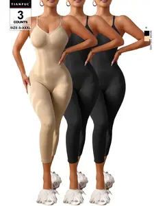 Women's Plain Slimming Shaping Bodysuit, Long Pants Style, Abdominal Control, Casual All-Season Wear, Moderate Fabric Thickness