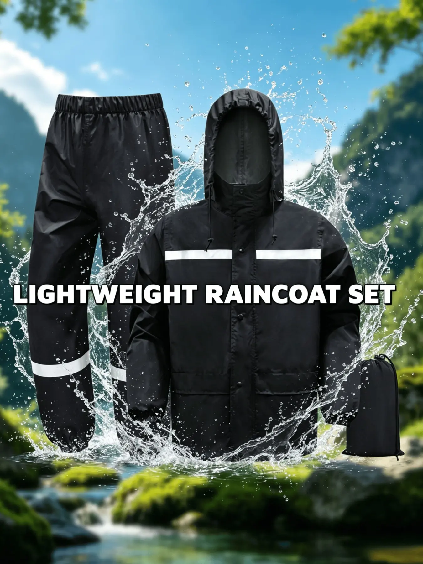 Waterproof raincoat and pants set, suitable for mountaineering, hiking, hunting, lightweight Wind Water Resistant Windproof Waterproof outdoor raincoat, foldable with storage bag, ultra light and breathable hiking rain gear set, Weatherproof Rainwear