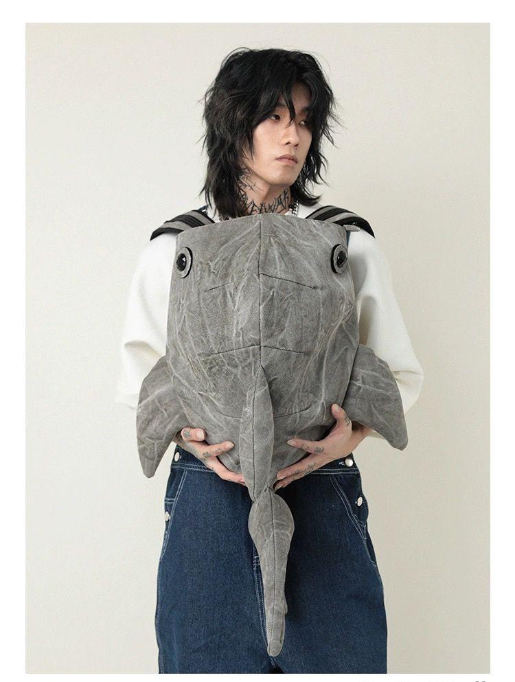 Y2K Funny Whale Shark Shape Backpack Durable Large Capacity Travel Bag Women Men Cute Outdoor Cartoon Knapsack Student Schoolbag