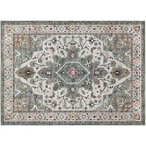 5 x 7 Area Rugs Washable, Living Room Rugs, Non-Slip Rug Stain Resistant Carpets, Indoor Low Pile Soft Rug  Friendly Mat, for Bedroom Dining Room Hallway  Office,  Green GN03AR01
