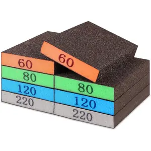 8-Pack Sandpaper Block, Four Grits Per Pack 60/80/120/220, Washable and   Sanding Sponge, Drywall Sandpaper Blocks for Wooden Drywall Sheetrock and Metal Glazing