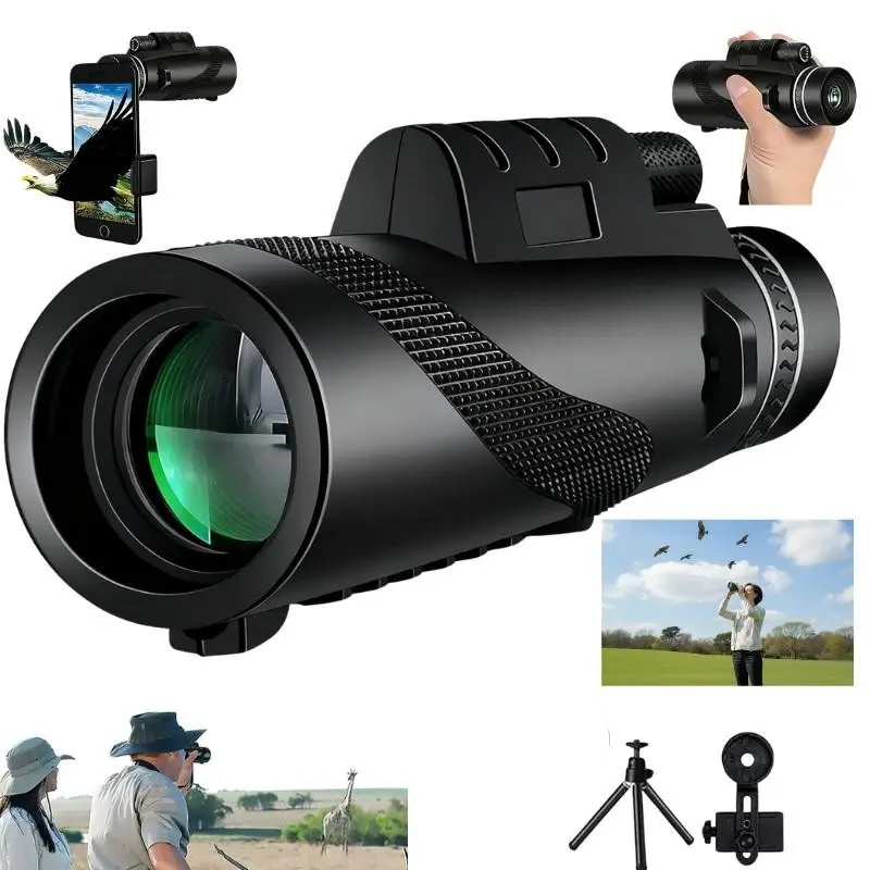 Monocular Telescope Compact Handheld Pocket Monocular Kit With Mini Tripod Smartphone Mount Storage Bag Wrist Lanyard Long Distance Clear View Monocular Scope For Bird Watching Sports Events Concert Fishing Camping Wildlife Observation Holiday Travel Gift