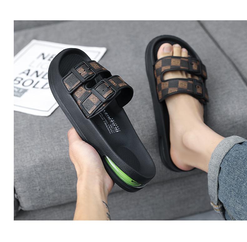 Fashion Slippers for Men 2026 Summer New Design Slides Luxury Leather Slipper Casual Beach Shoes with Air Cushion