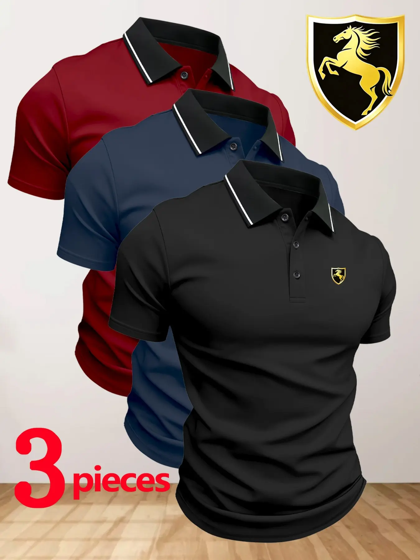 Men's Quick-Dry Collared Polo Shirt Set, Geometric Print, Sporty Style, Breathable and Comfortable, High-Quality Stretch Fabric, All Seasons