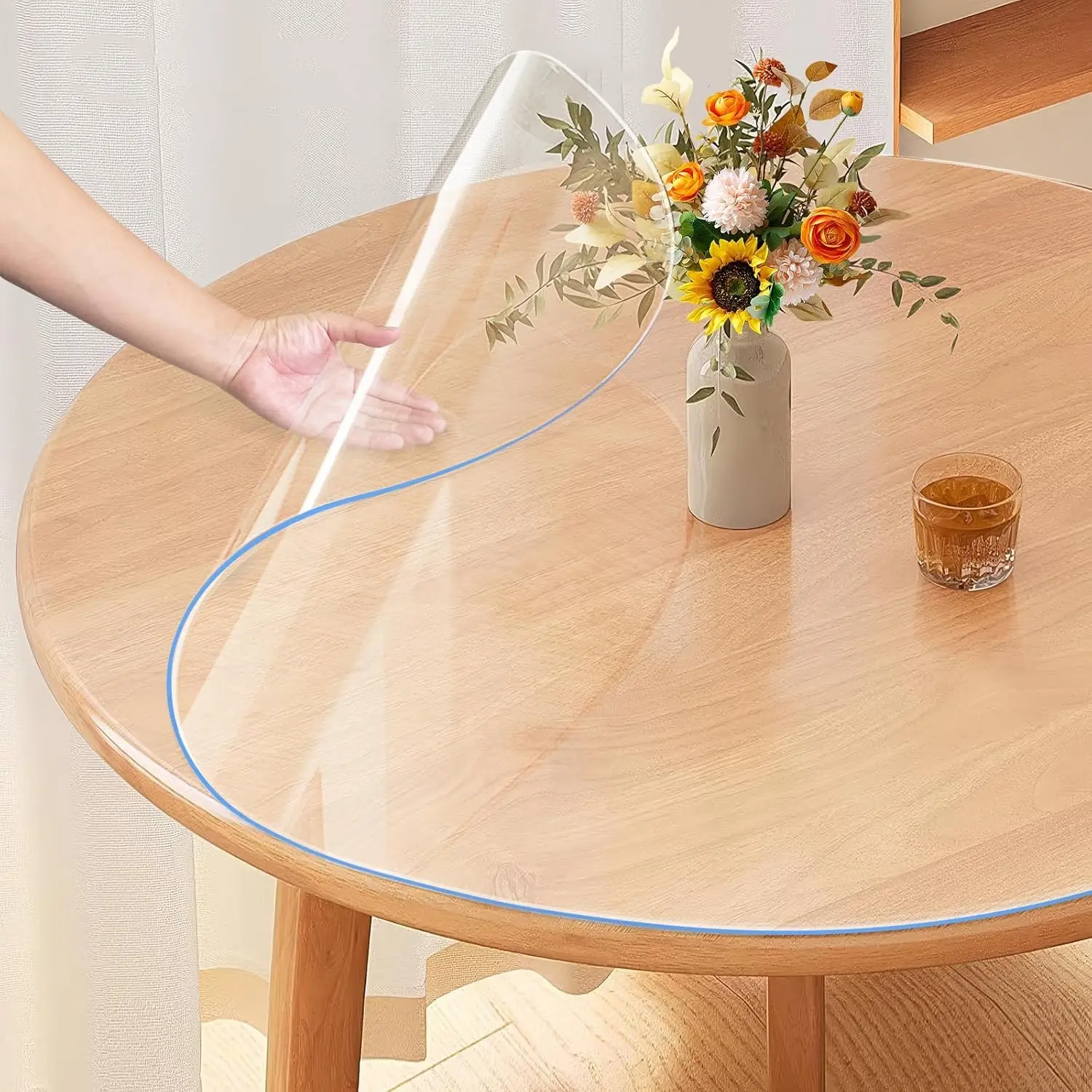 48 Inch 1.5mm Clear Round PVC Table Protector, Plastic Table Cover Pad for Coffee Table & Dining Room Table