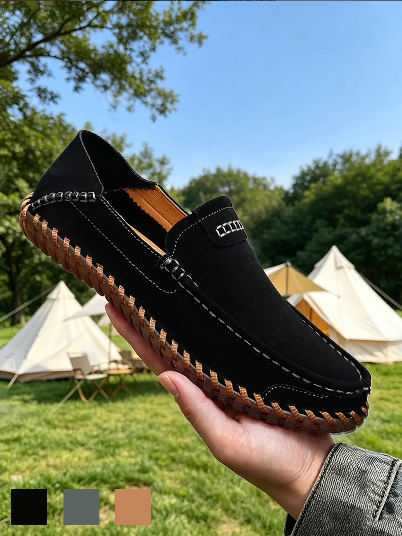 Men's Loafers Moccasins Slip On, Soft Suede Texture, Breathable Lightweight Non-Slip, Cowhide Leather, Plus Size, Casual Wear Walking Shoes, Footwear