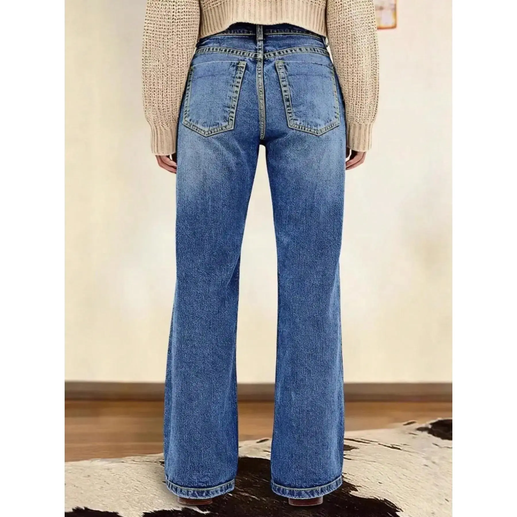 Women’s Vintage Washed Straight Leg Jeans, Bottom, American Workwear Fashion Style Distressed Versatile Casual Denim Pants, Fit, Starched streetwear trending now weekend wear clean look chic look
