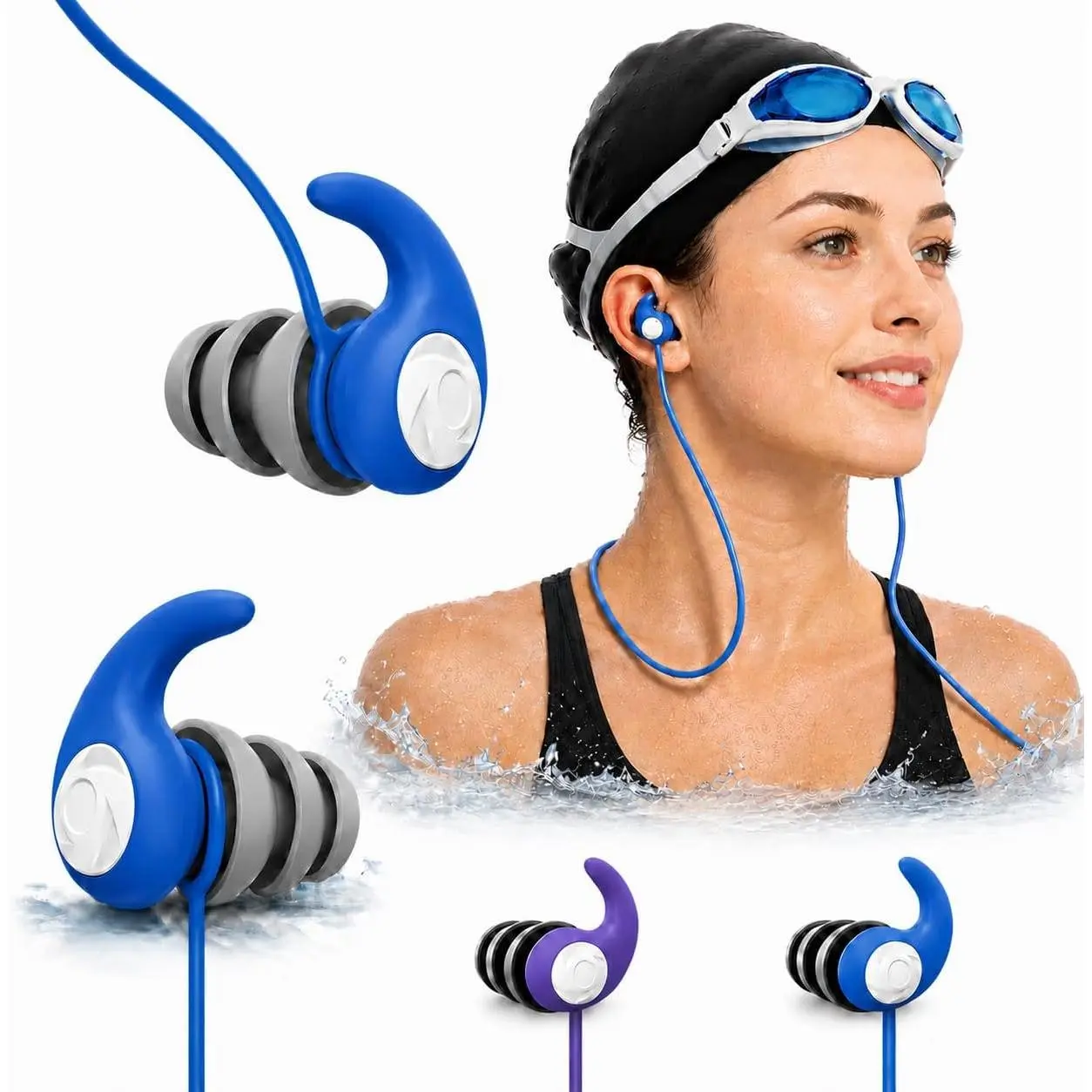 Swimming Ear Plugs for Adults  with Lanyard, 2 Pairs Swim Earplugs |   swim earplugs for pools, surfing, diving, showering and water , Keep Water Out and Ear Protection