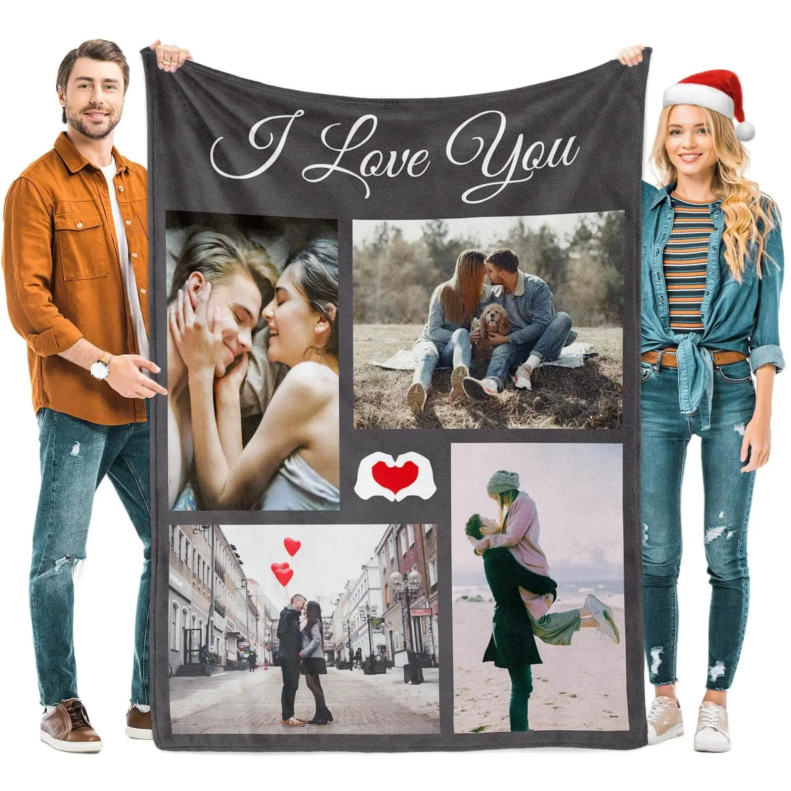 Custom Photo & Text Flannel Blankets - 100% Polyester Soft, Machine Washable, Modern 60inx80inch(150cmx200cm) Blankets for Couples, Multiple Colors & Sizes, Room Decor for Any Room, Valentine's Day Gifts