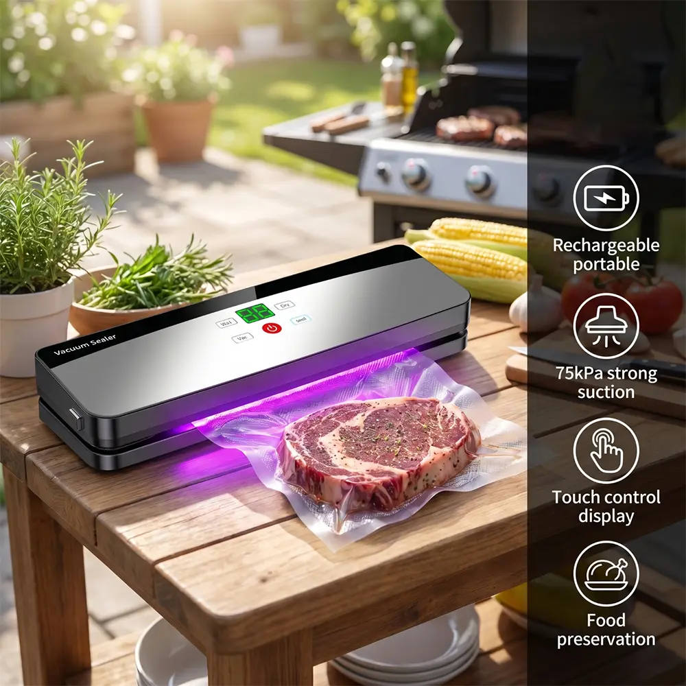 Portable Vacuum Sealer Machine Kit, 65kPa Strong Suction Vacuum Packer with 50Pcs Sealer Bags, Dry & Wet Dual Modes, Automatic Food Sealer for Sous Vide, 5X Longer Food Freshness for Home Kitchen
