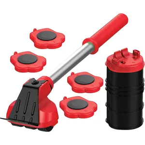 Heavy Duty Furniture Lifter with 4 Sliders for Easy Moving, Appliance Roller Suitable for Sofas, Couches and Refrigerators, Adjustable Height 660lbs Per Wheel Load Capacity Red