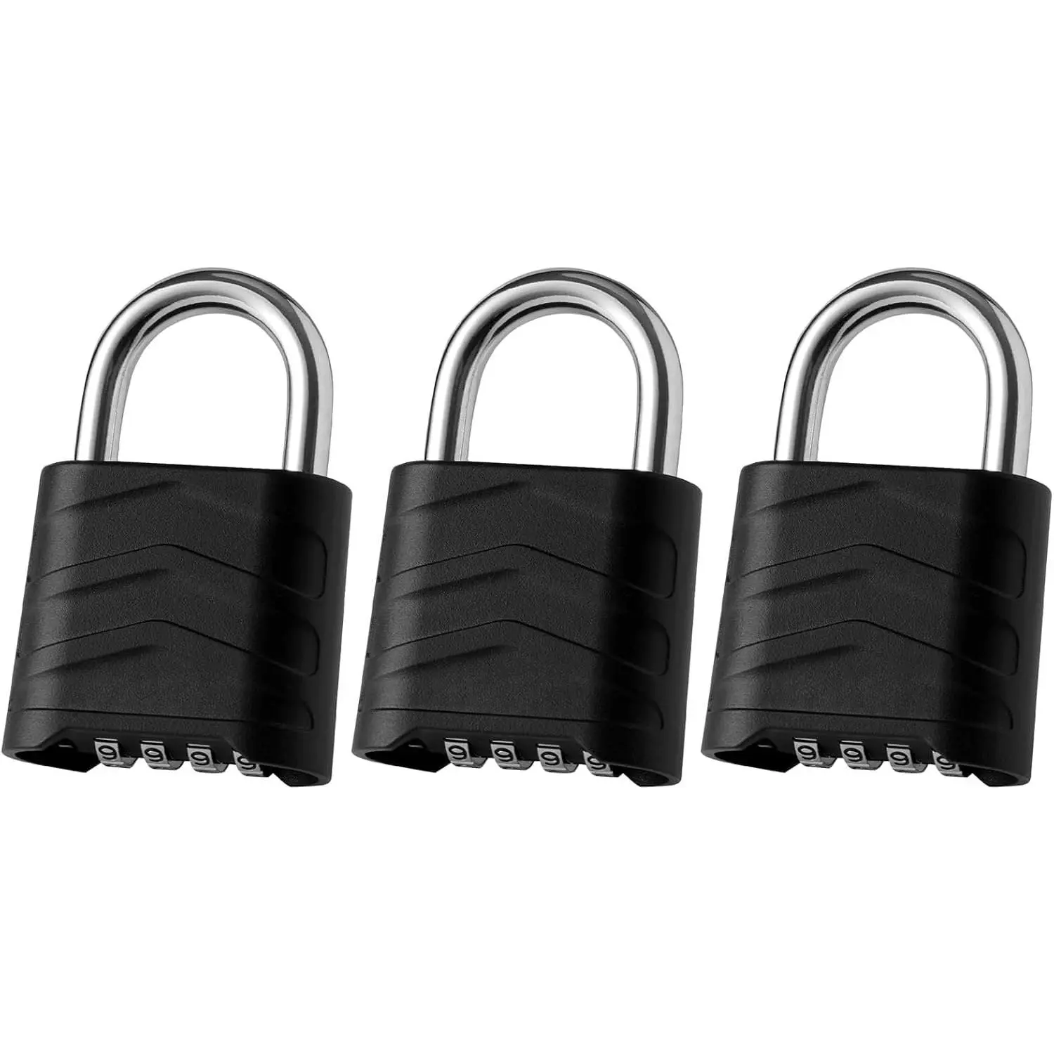 3 Pack Large Combination Padlock - 4 Digit Resettable Combo Lock with Hardened Steel Shackle,   , Weatherproof Combination Lock for Gym Locker, Gate, Shed, Fence, School