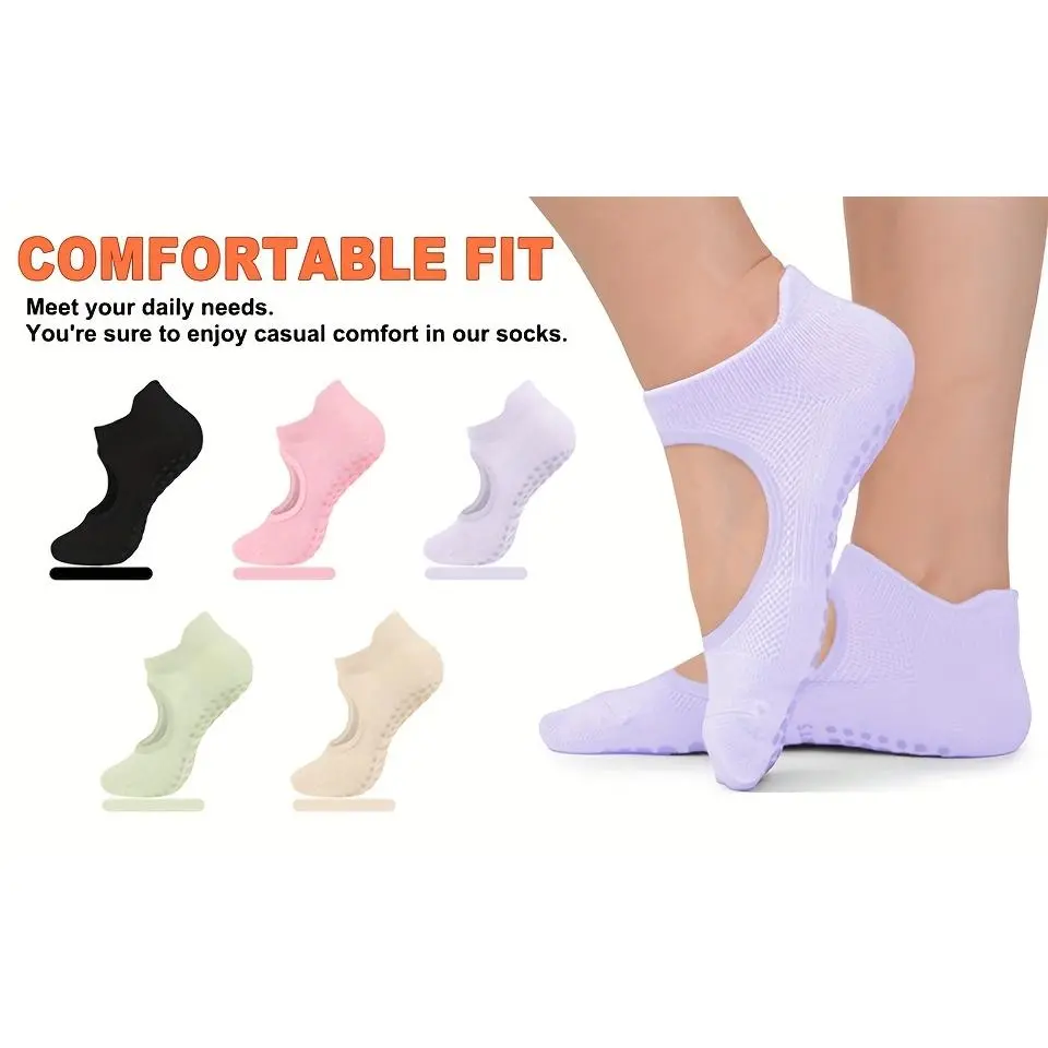 Unisex Anti-Slip Sporty Socks, 1-Size Breathable Elastic Grip Socks for Kids-Adults Gymnastics & Indoor Sports, One Size