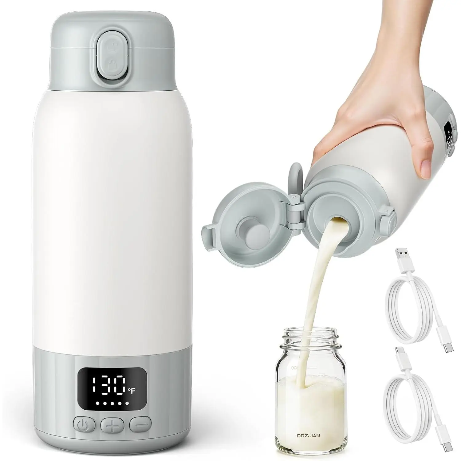 Baby Portable Bottle Warmer, 17oz On-The-Go Fast Heating Device with 98-131°F Temp Control, Travel Baby Essential Accessory