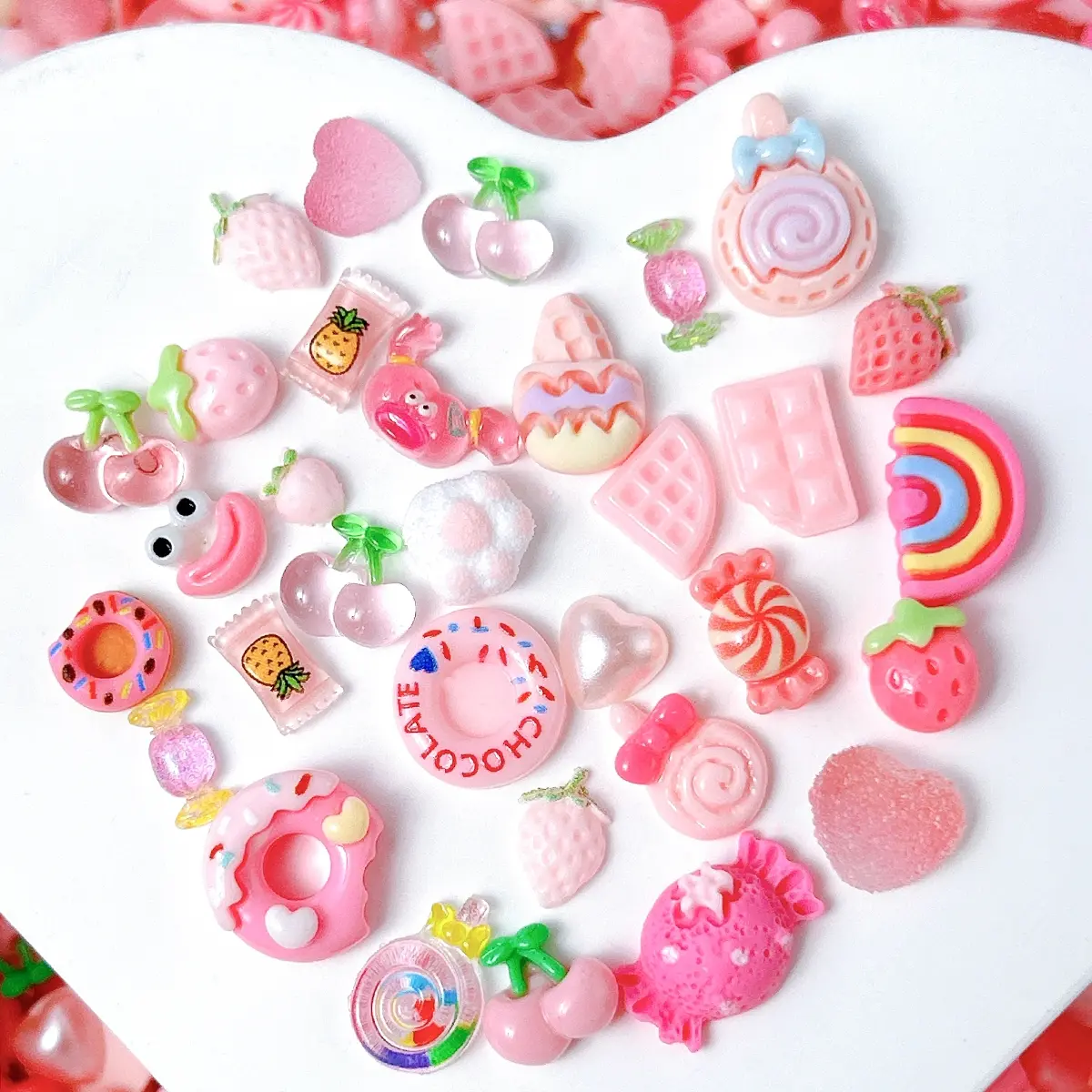 Kawaii Pink Dessert Resin Charms, Cute Fake Food Mini Pieces for Manicure & Handmade Craft DIY，Resin Stickers for Girls' Sweet Treats, Donut Rainbow Strawberry Food Play Accessories, DIY Cream Glue Phone Case Nail Art Materials, Diy Craft Embellishments