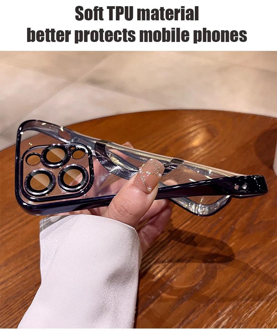 Plating Soft TPU Full Lens Protect Case for iPhone 17Air 17 16 15 14 13 12 11 Pro Max Plus Magsafe Compatible Clear Cover Shockproof Cellphone Protector Black