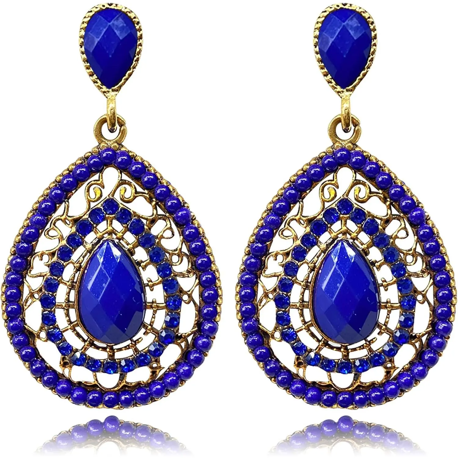 Bohemian  Enamel Flower Earrings for Women Bronze Geometry Round Beaded Ethnic Teardrop Dangle Earrings  Gifts
