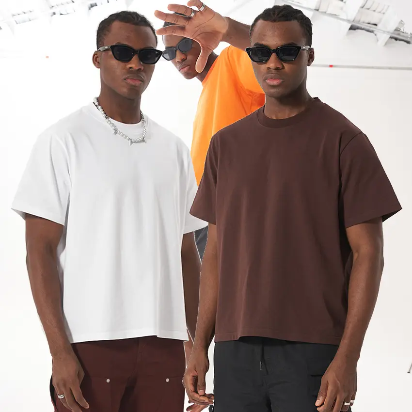 Men 100% Cotton Cropped Boxy Fit T Shirt Drop Shoulder Short Sleeve Casual Retro Loose Crop Tee Streetwear Daily Tops