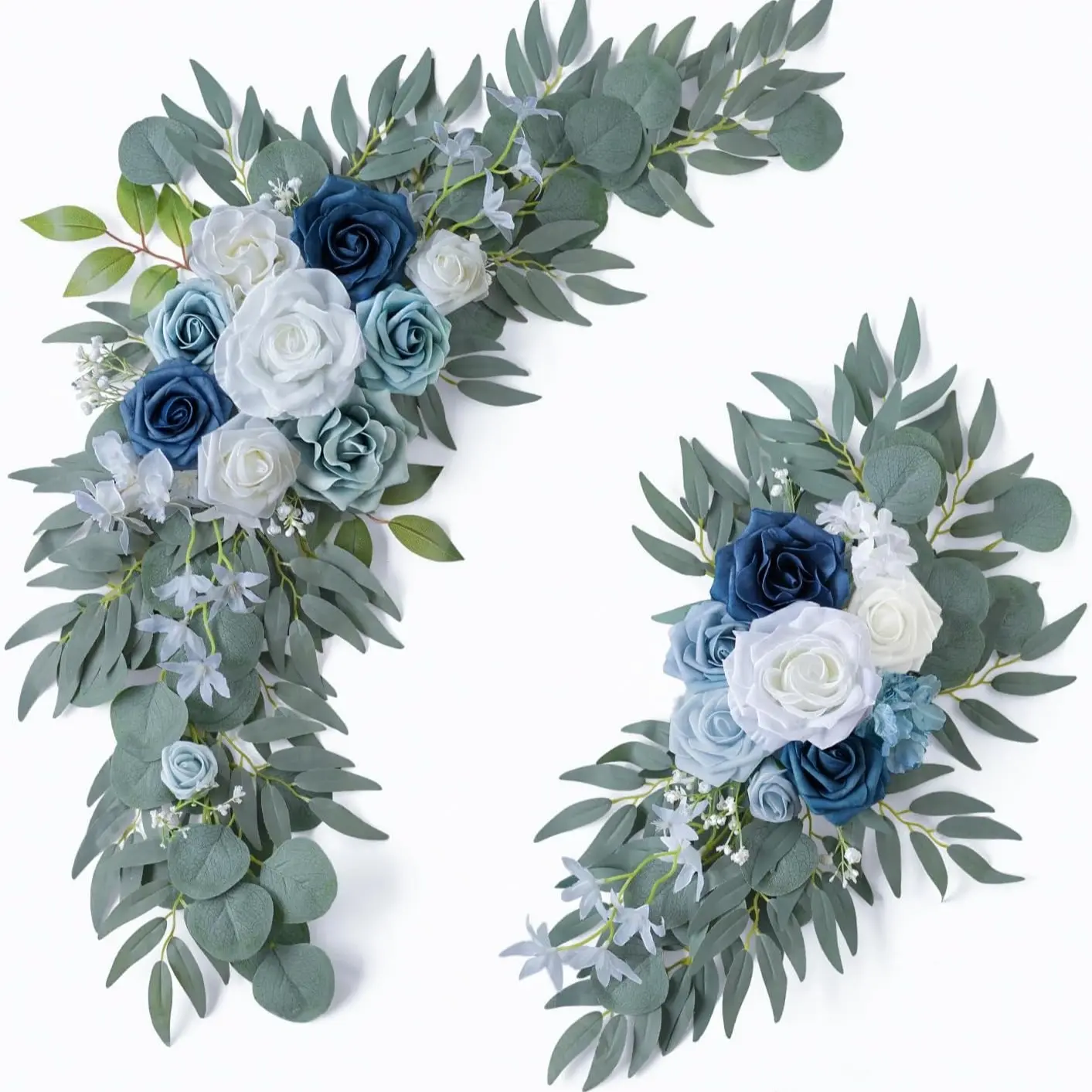 2 Piece Wedding Arch Flowers Set, Artificial Blue Floral Decorations, Welcome Sign for Weddings, Ceremony Backdrop Decoration, Artificial Floral Ornaments, Decorative Flowers